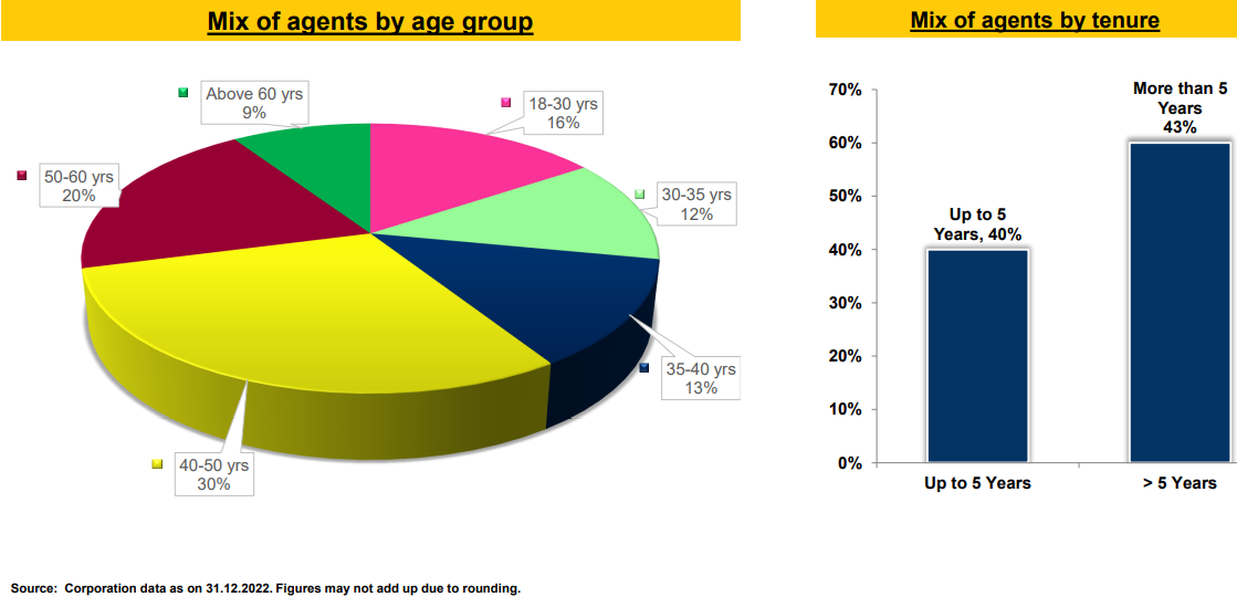 Mix of LIC's agents by age group and tenure